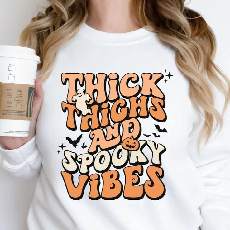 Thick Thighs & Spooky Vibes | Crewneck Sweatshirt (Toddler 2T to Adult 5X)