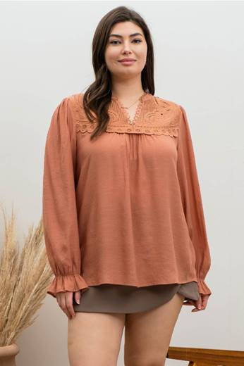Addison Lace Split Neck Top | Sienna *FINAL SALE* (SMALL AND 2X LEFT)