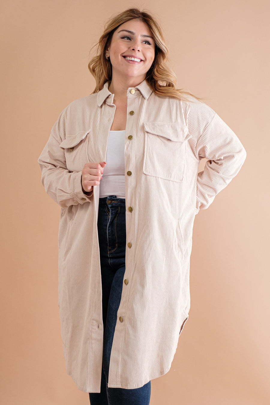 Cabin in the Woods | Long Corduroy Button Down Jacket | Cream