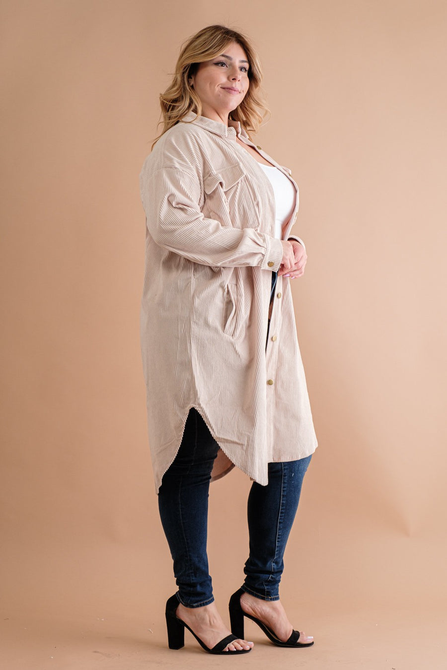 Cabin in the Woods | Long Corduroy Button Down Jacket | Cream