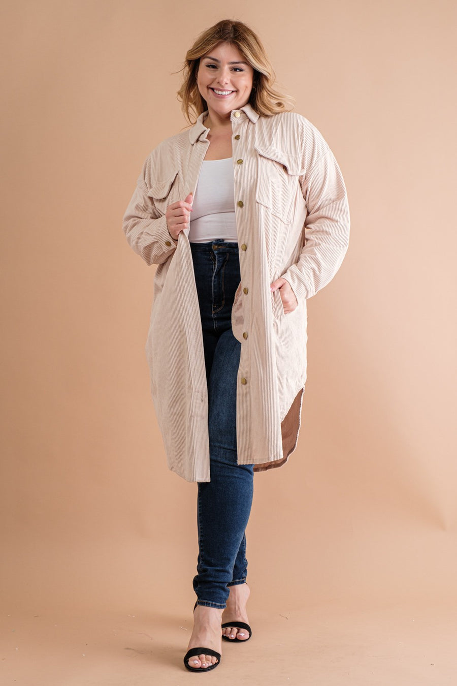 Cabin in the Woods | Long Corduroy Button Down Jacket | Cream