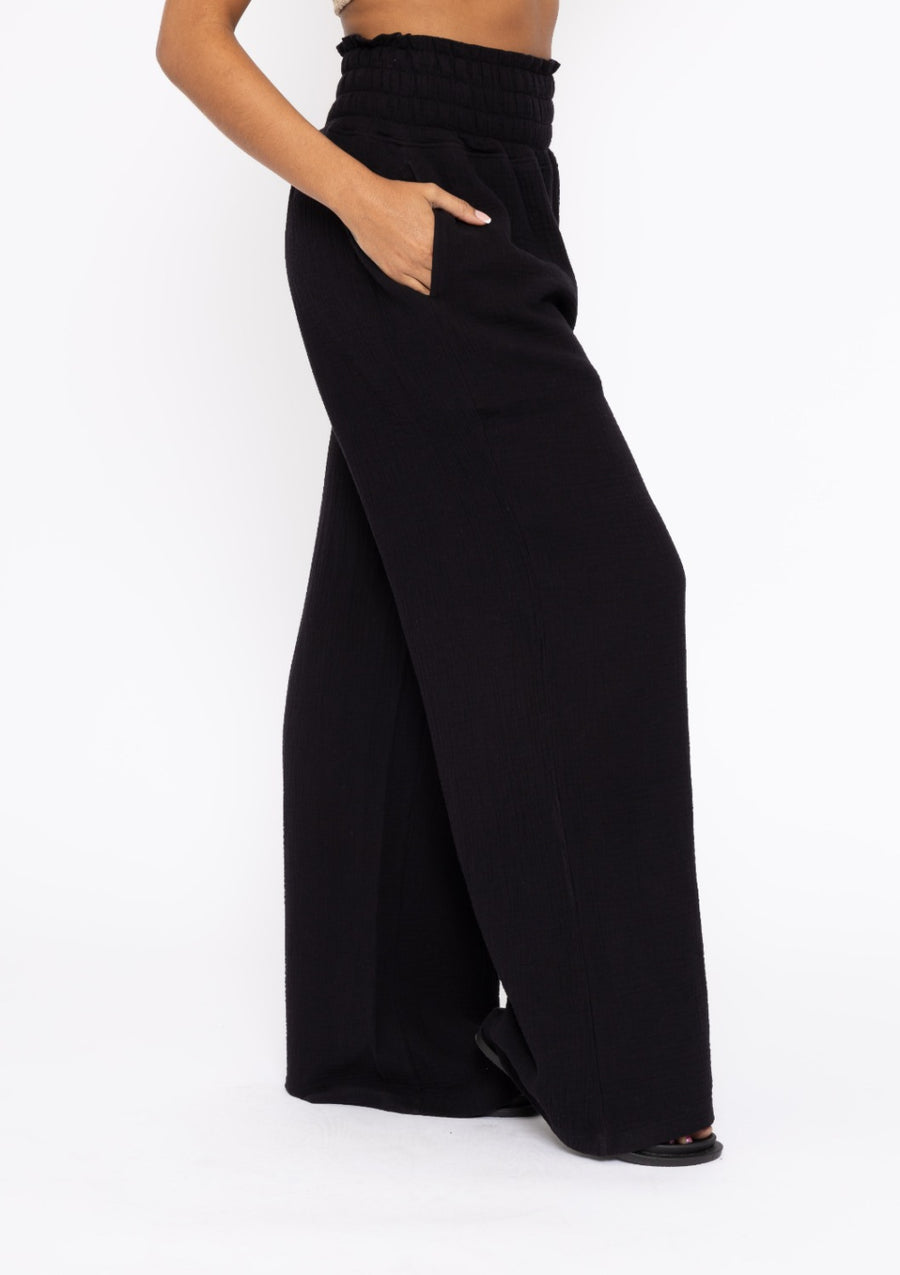 Serene | Cotton Gauze Wide Leg Pant | Black