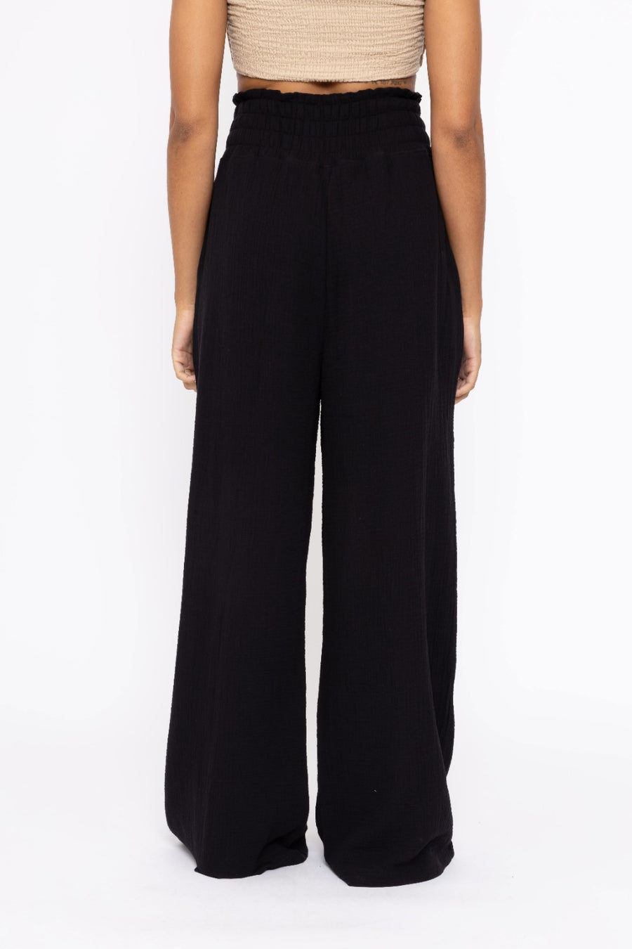 Serene | Cotton Gauze Wide Leg Pant | Black
