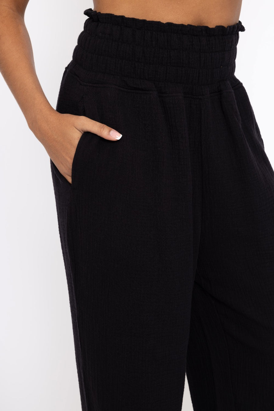Serene | Cotton Gauze Wide Leg Pant | Black