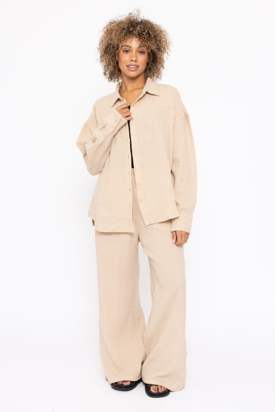 Nora | Button Down Shirt | Taupe