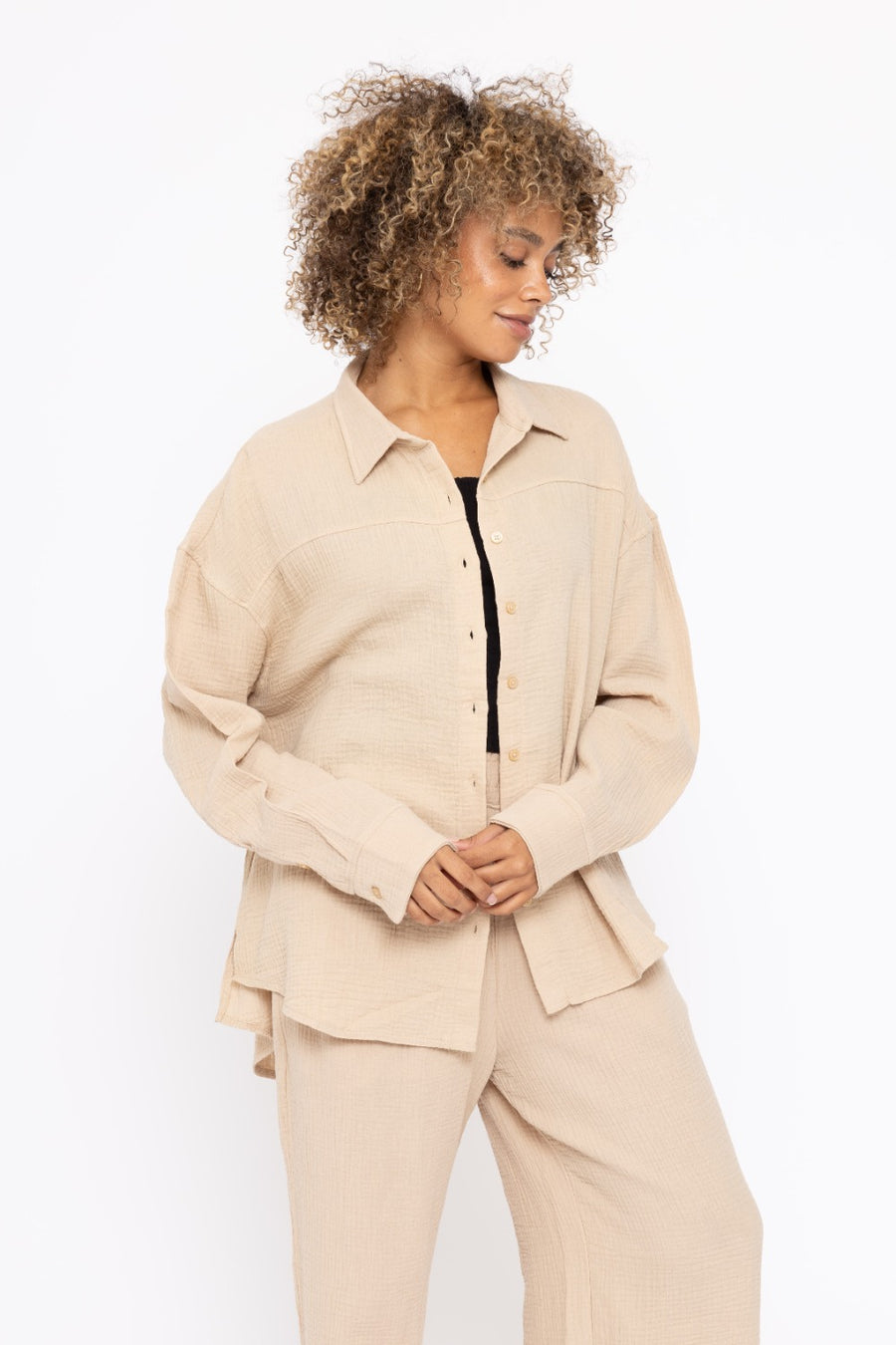 Nora | Button Down Shirt | Taupe