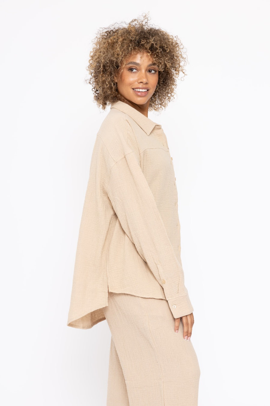 Nora | Button Down Shirt | Taupe