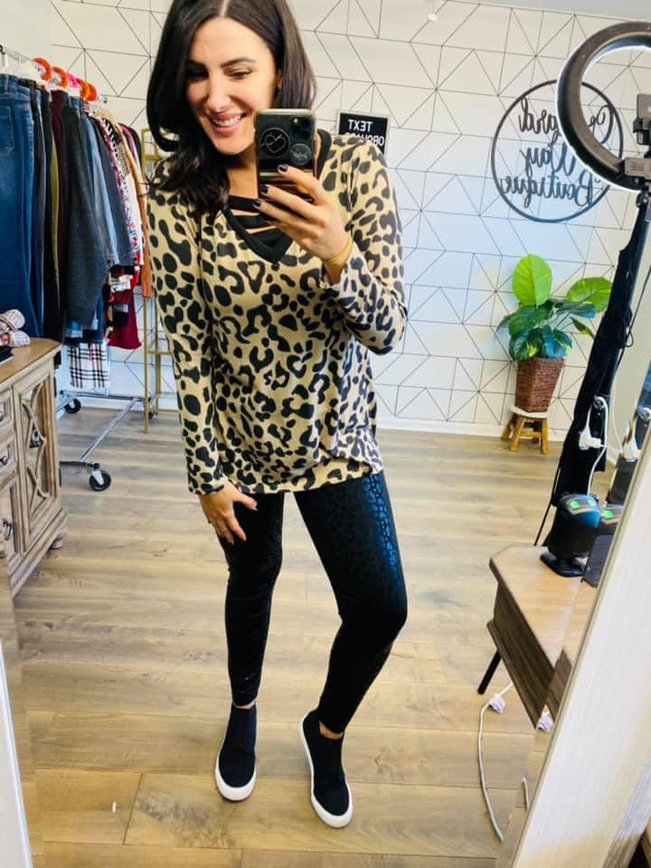 Cosmopolitan | High Waisted Faux Leather Leggings | Leopard