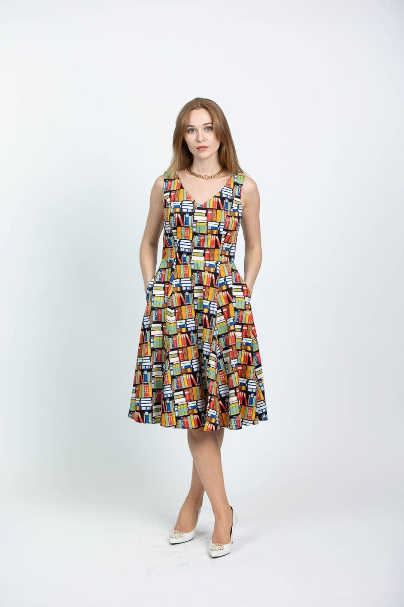 Vintage Vibes V Neck Sleeveless Dress | Book Nook