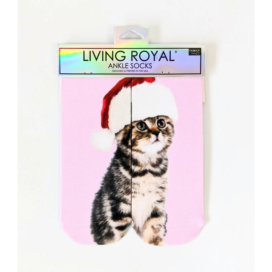 Santa Kitty Ankle Socks | Living Royal