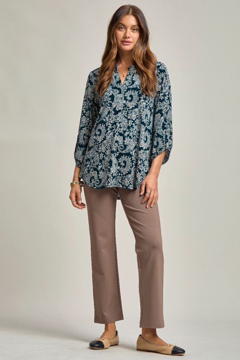 Lizzy | V Neck 3/4 Sleeve Relaxed Fit Top | Midnight Teal