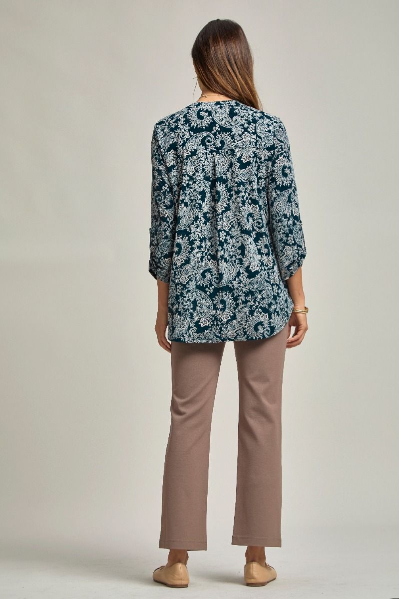 Lizzy | V Neck 3/4 Sleeve Relaxed Fit Top | Midnight Teal