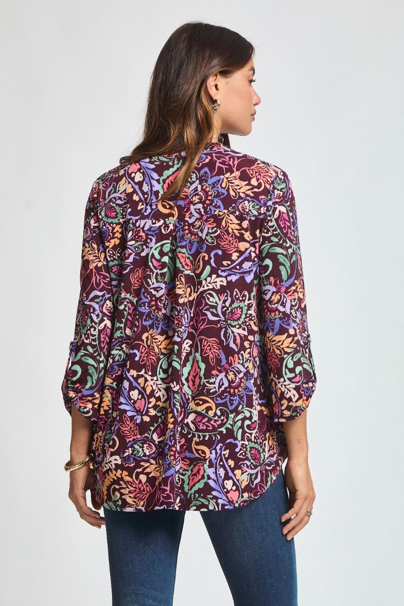 Lizzy | V Neck 3/4 Sleeve Relaxed Fit Top | Maroon