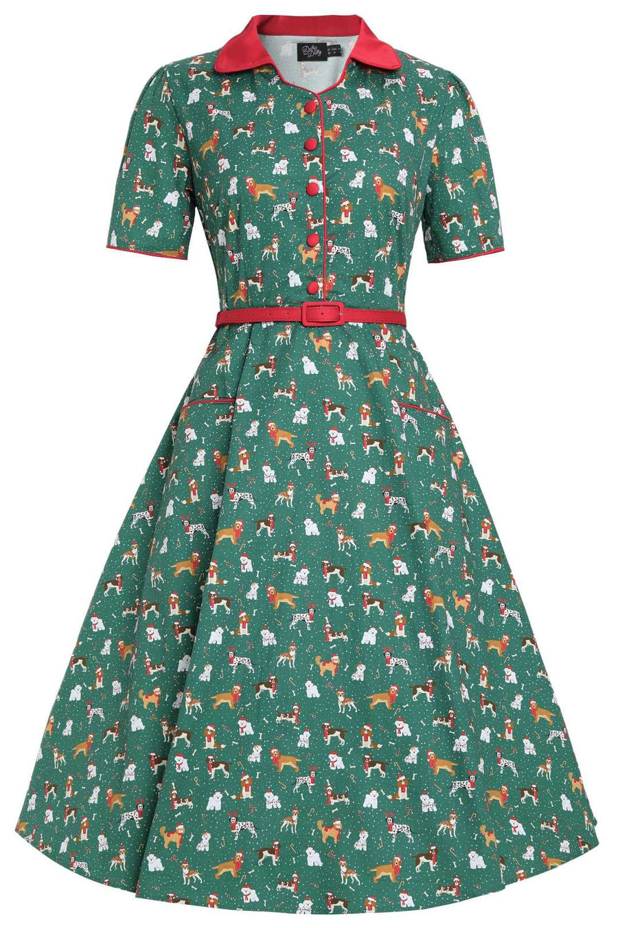 Mabel | Christmas Shirt Dress | Green Dog Print