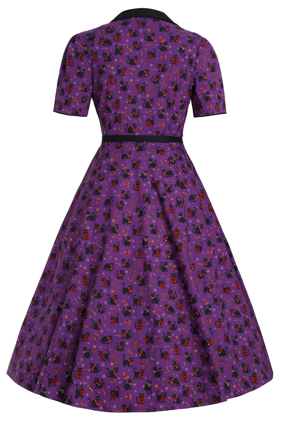Mabel | Festive Shirt Dress | Purple Cat Print