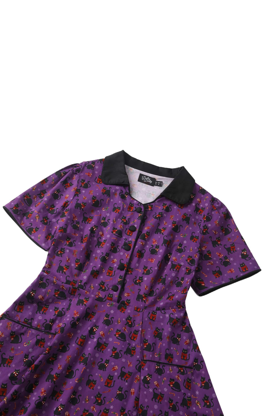 Mabel | Festive Shirt Dress | Purple Cat Print