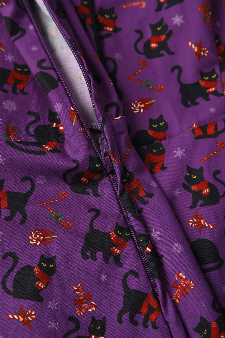Mabel | Festive Shirt Dress | Purple Cat Print