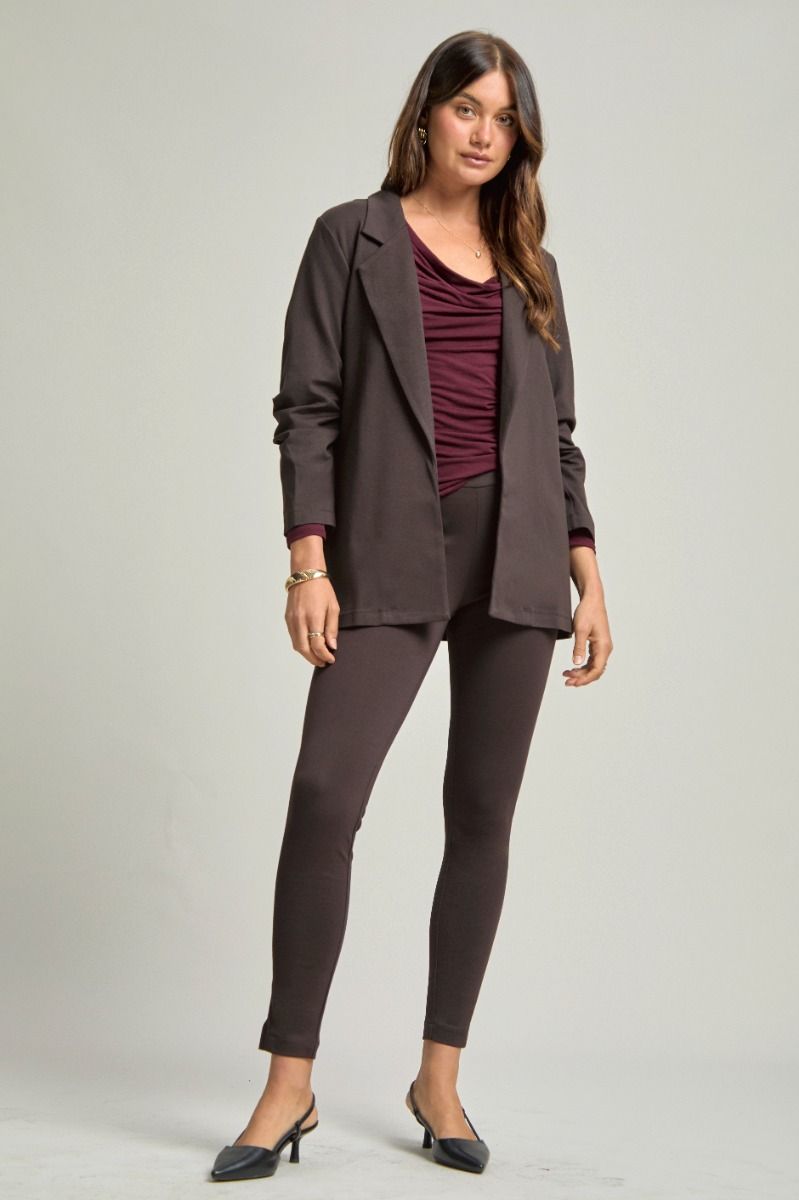 MDS Blazer | 3/4 Ruched Sleeve Blazer | Chocolate