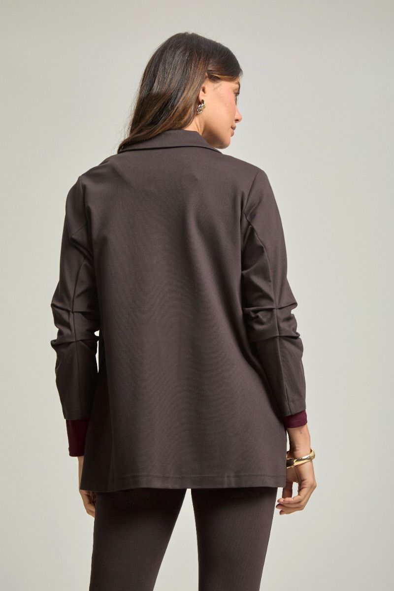 MDS Blazer | 3/4 Ruched Sleeve Blazer | Chocolate
