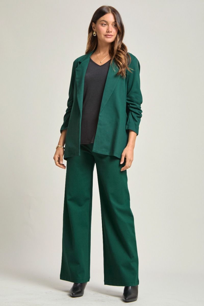 MDS Blazer | 3/4 Ruched Sleeve Blazer | Hunter Green