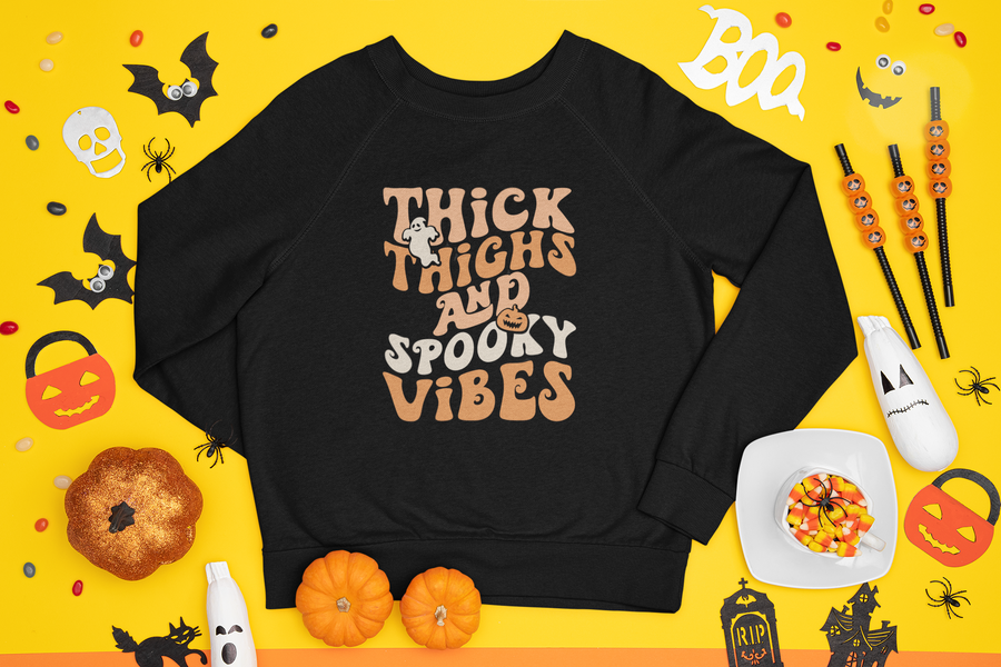 Thick Thighs & Spooky Vibes | Crewneck Sweatshirt (Toddler 2T to Adult 5X)