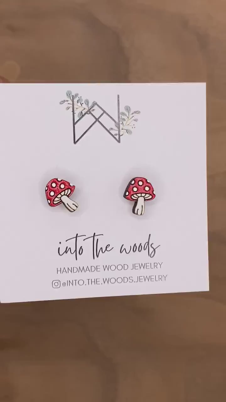 Wooden Mushroom Earrings