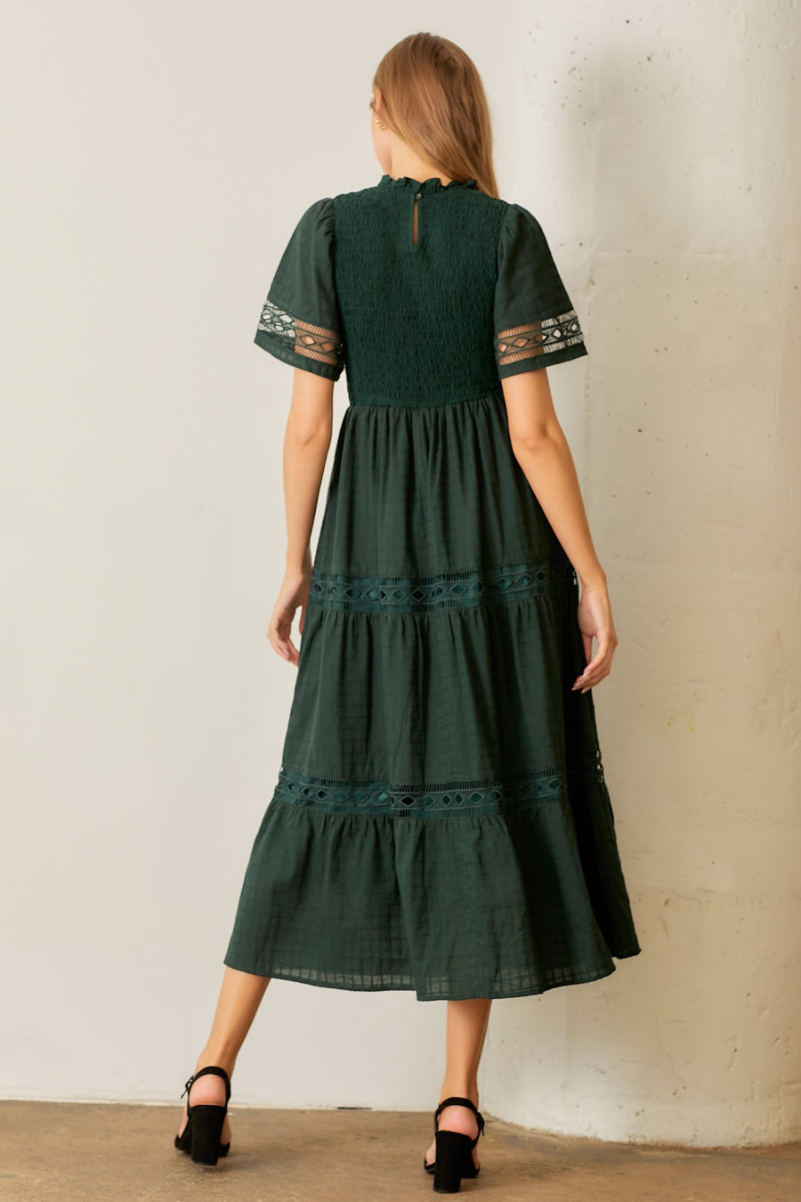 Woodland Serenade  | Smocked Bodice Maxi Dress With Lace Trim Detail