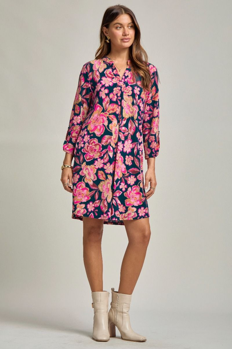 Scarlett | Wrinkle Free 3/4 Sleeve A Line Silhouette Dress | Teal