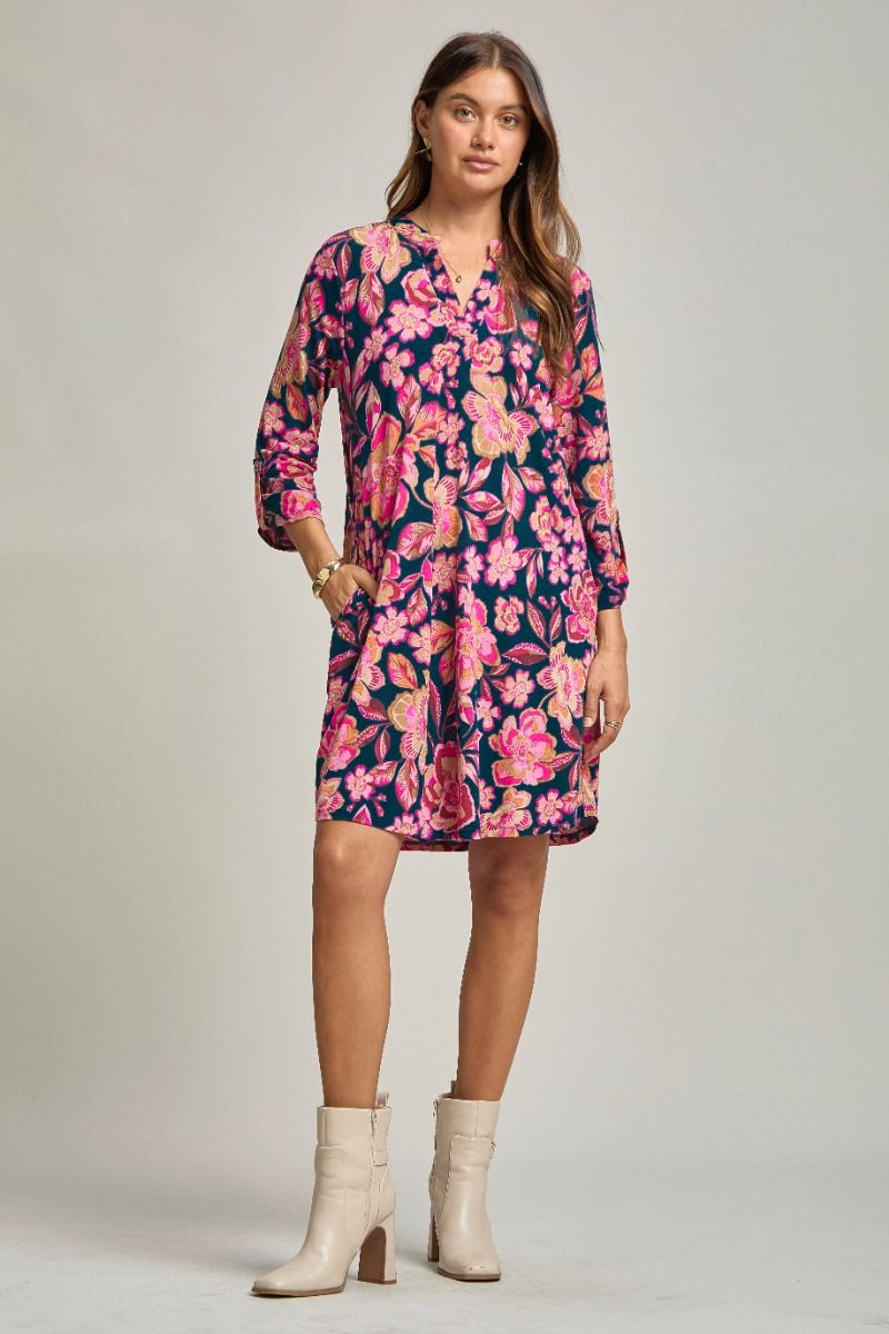 Scarlett | Wrinkle Free 3/4 Sleeve A Line Silhouette Dress | Teal
