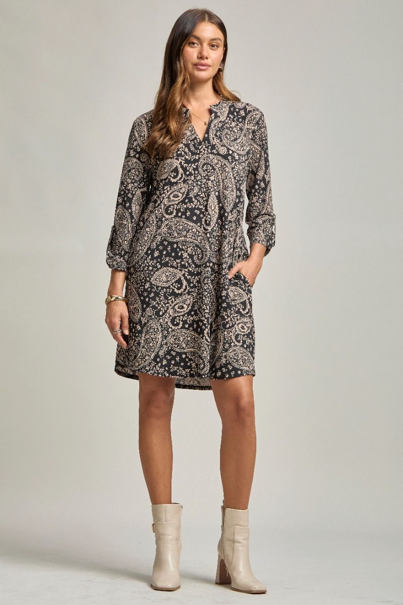 Scarlett | Wrinkle Free 3/4 Sleeve A Line Silhouette Dress | Black