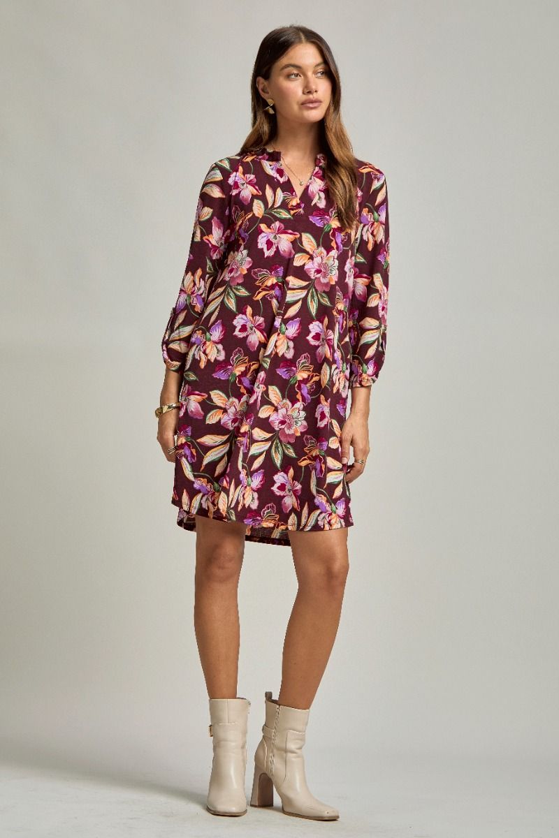 Scarlett | Wrinkle Free 3/4 Sleeve A Line Silhouette Dress | Dark Brown
