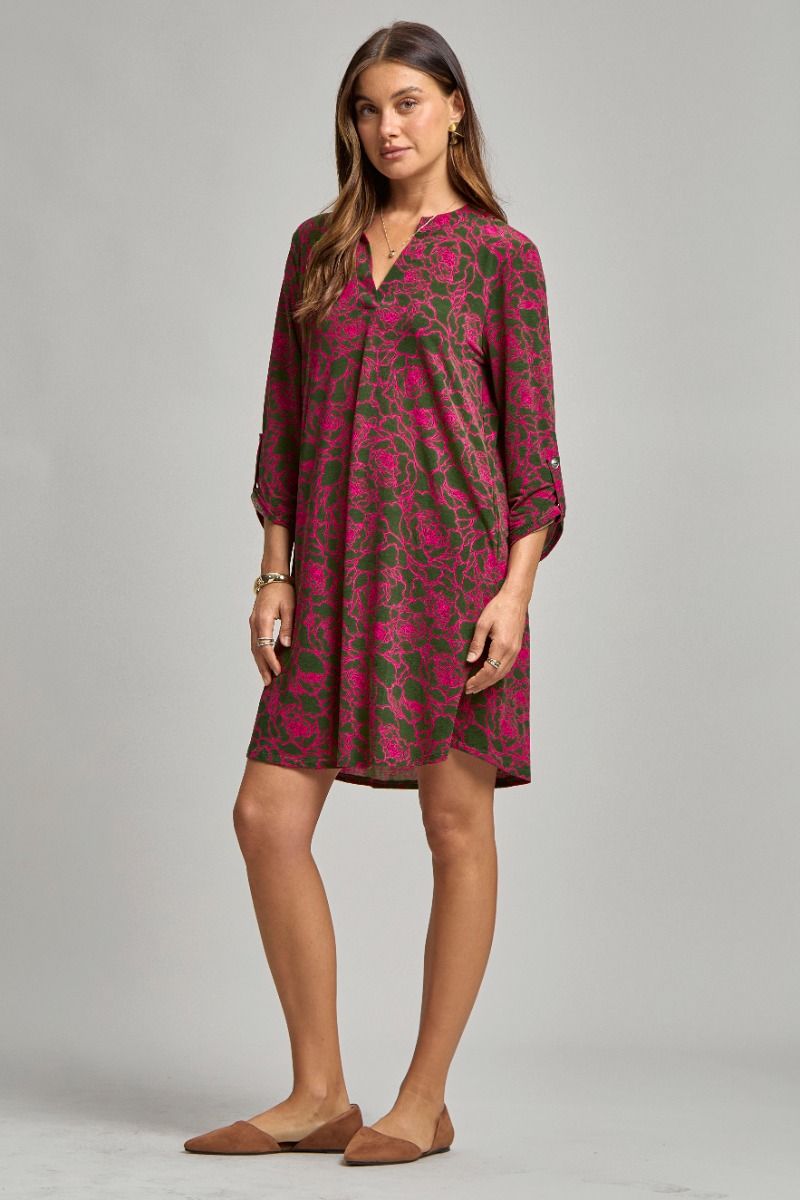 Scarlett | Wrinkle Free 3/4 Sleeve A Line Silhouette Dress | Olive