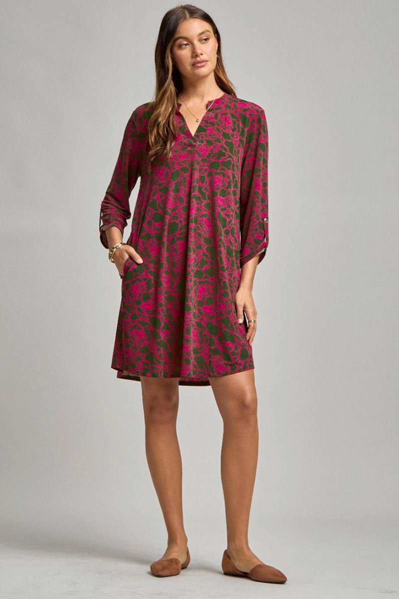 Scarlett | Wrinkle Free 3/4 Sleeve A Line Silhouette Dress | Olive