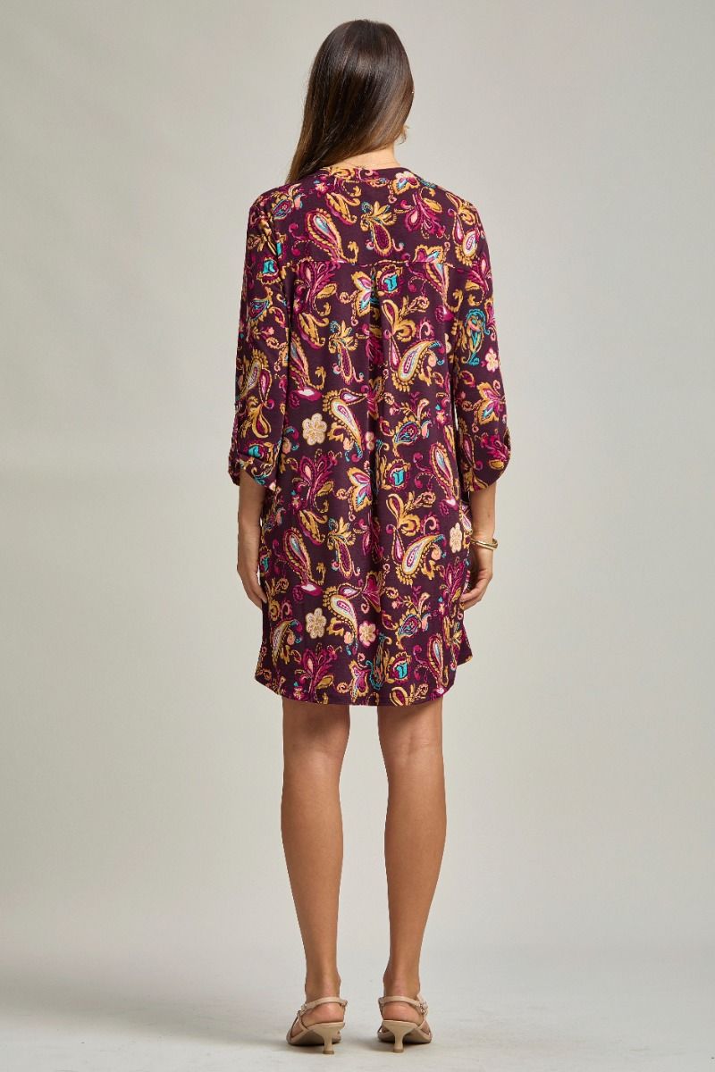 Scarlett | Wrinkle Free 3/4 Sleeve A Line Silhouette Dress | Wine