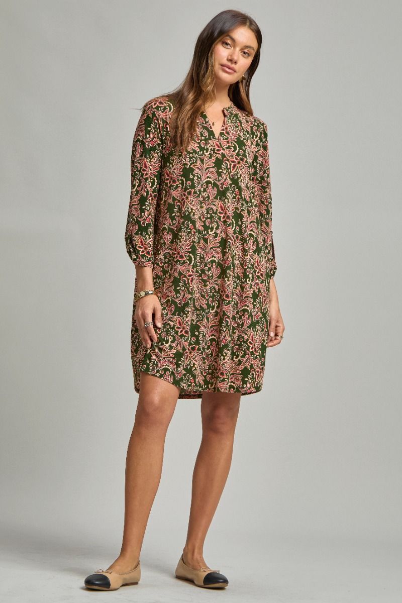 Scarlett | Wrinkle Free 3/4 Sleeve A Line Silhouette Dress | Olive
