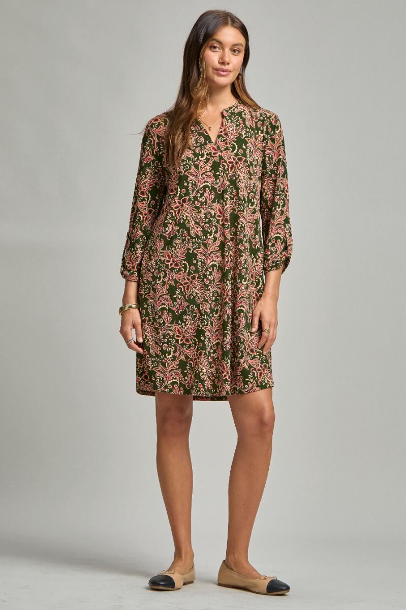 Scarlett | Wrinkle Free 3/4 Sleeve A Line Silhouette Dress | Olive