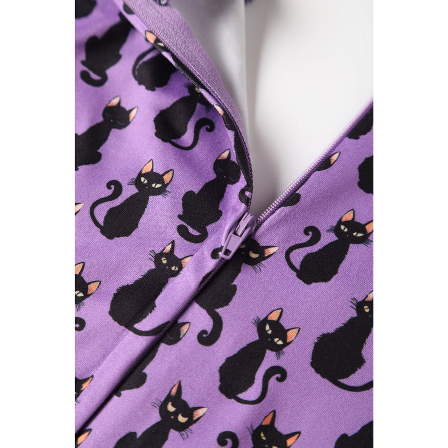 Billie | Long Sleeved Dress | Purple Black Cat