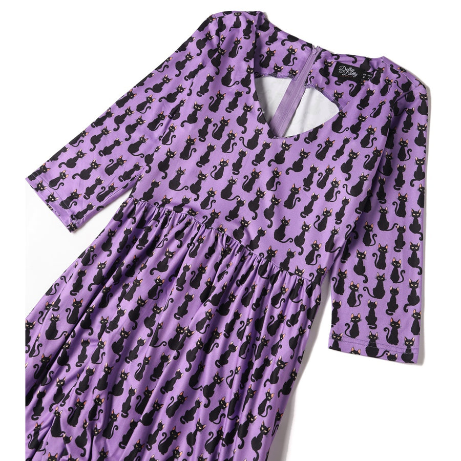 Billie | Long Sleeved Dress | Purple Black Cat