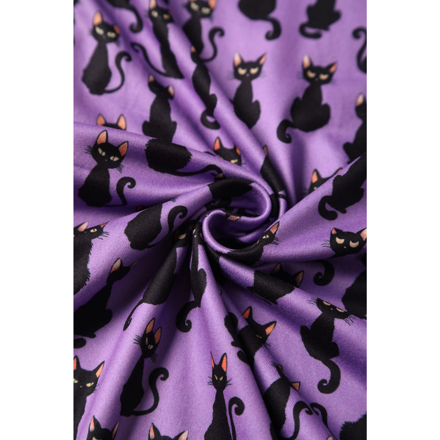 Billie | Long Sleeved Dress | Purple Black Cat