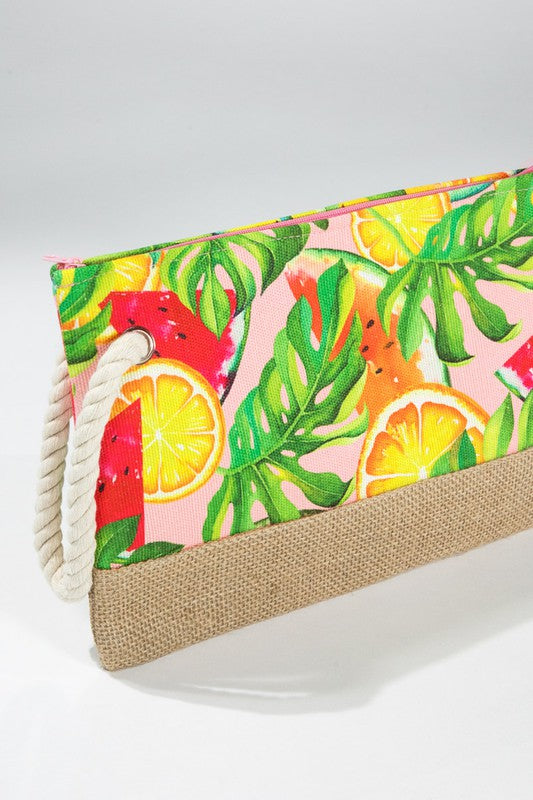 Tropical Citrus and Fruit Printed Pouch