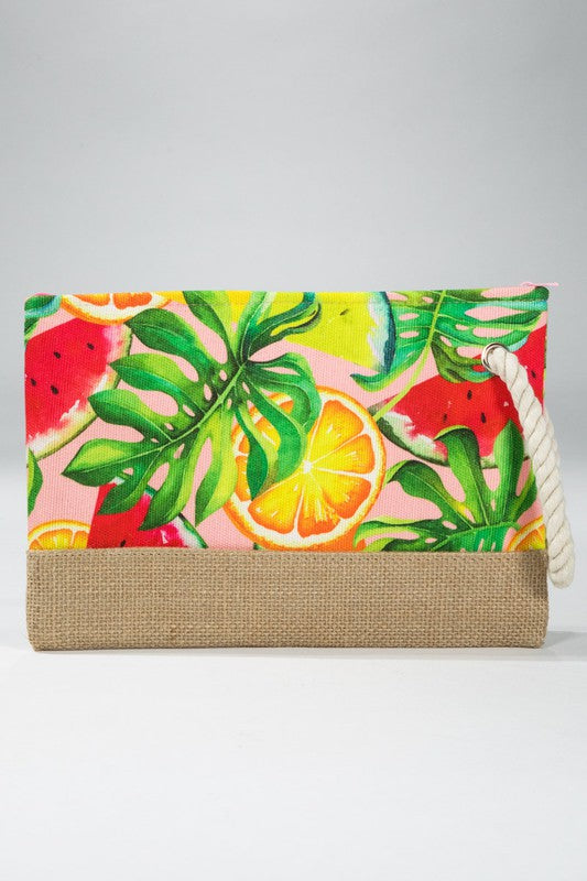 Tropical Citrus and Fruit Printed Pouch