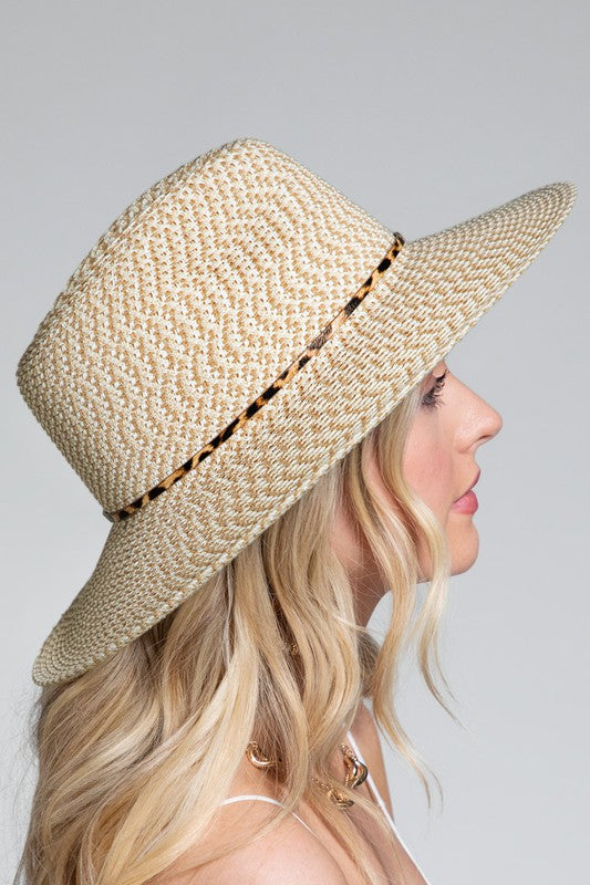Woven with Animal Print Band Panama Hat