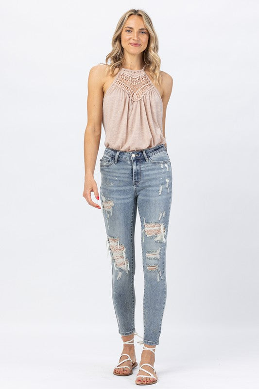 Midrise Lace Patch Skinny Jeans *FINAL SALE*