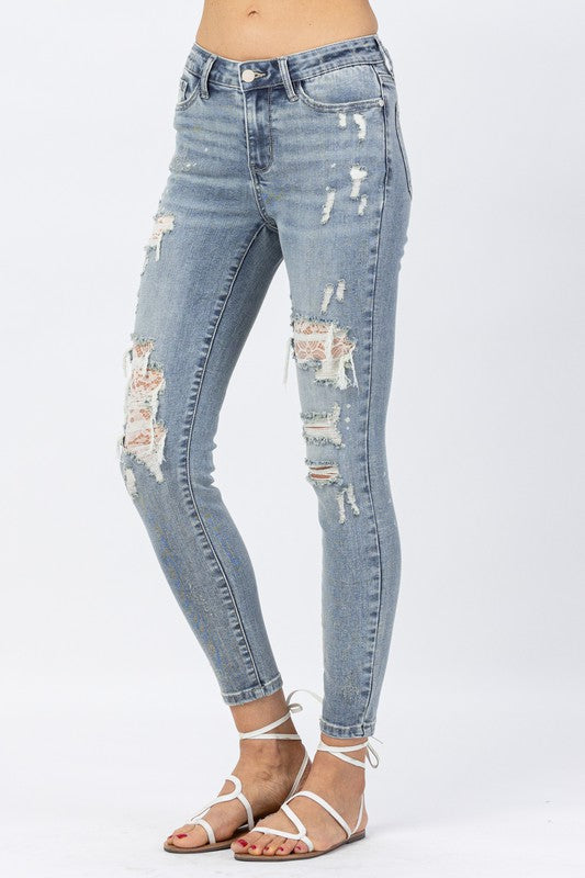 Midrise Lace Patch Skinny Jeans *FINAL SALE*