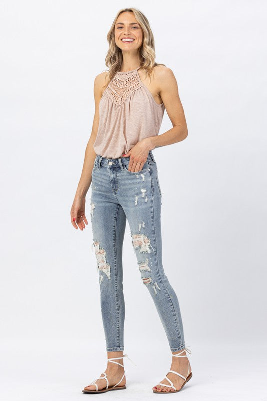 Midrise Lace Patch Skinny Jeans *FINAL SALE*