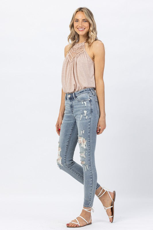 Midrise Lace Patch Skinny Jeans *FINAL SALE*