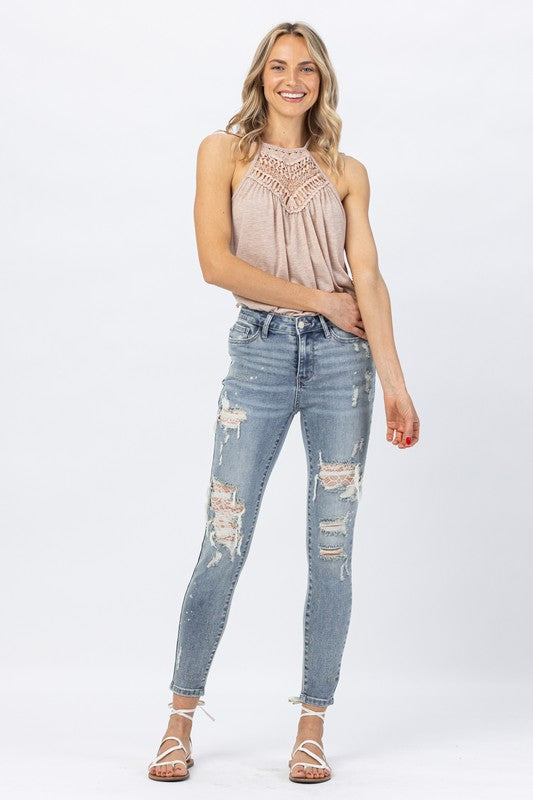 Midrise Lace Patch Skinny Jeans *FINAL SALE*