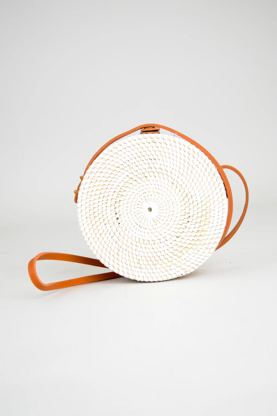 Round Rattan Purse - White