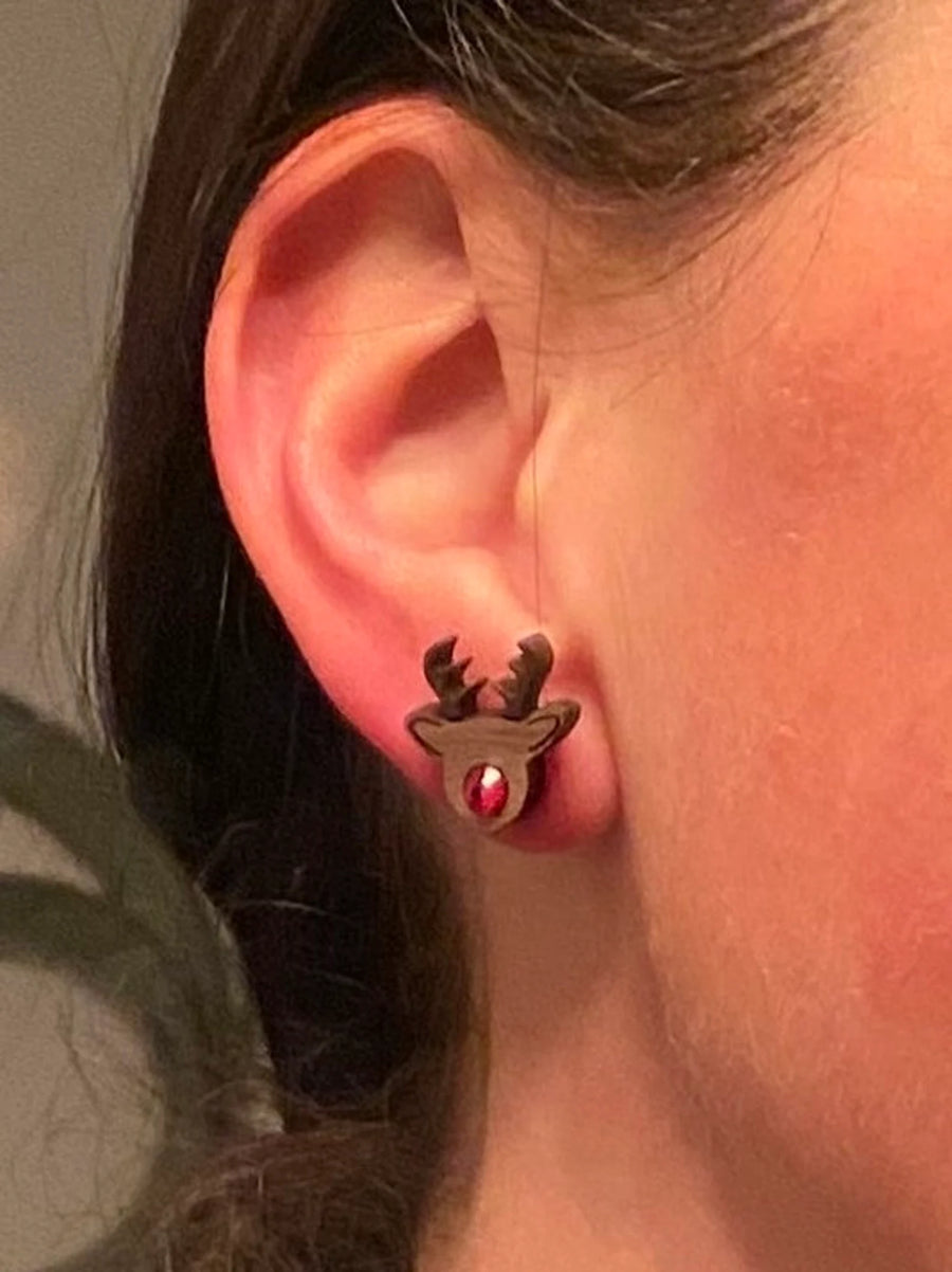 Wooden Reindeer Earrings