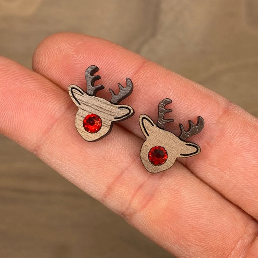 Wooden Reindeer Earrings